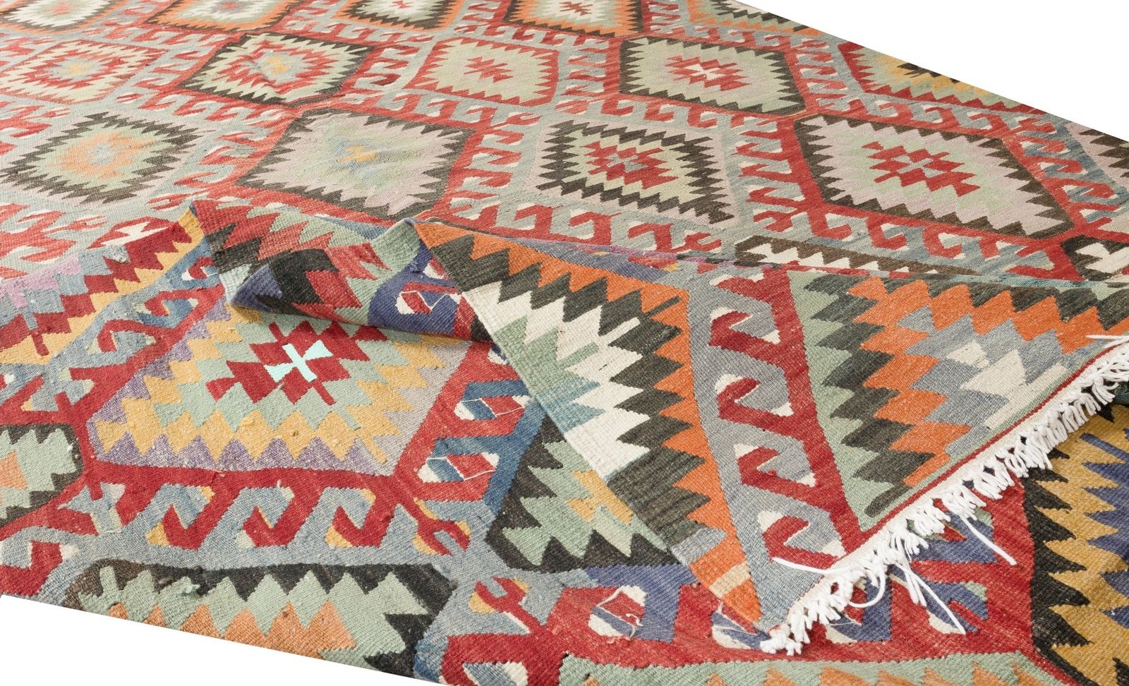 5.8x10 Ft Multicolored Handmade Turkish Wool Kilim, One Of A Kind Flat Weave Rug photo for sale