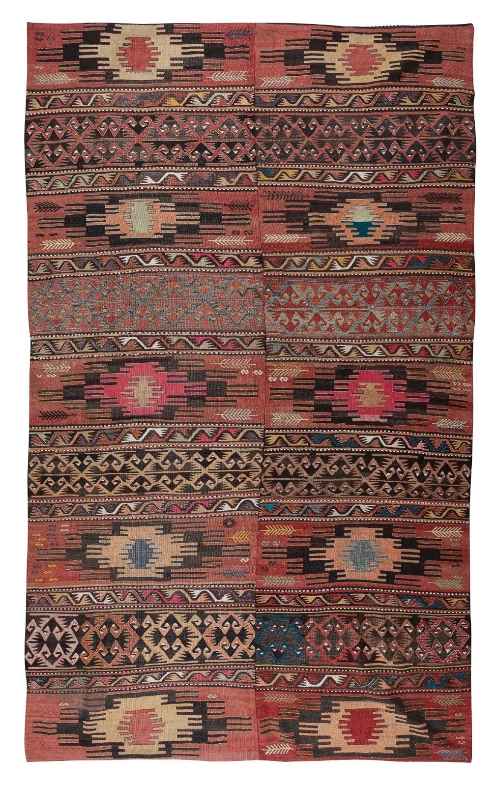 6.3x10.2 Ft Vintage Hand Woven Nomadic Anatolian Kilim 'Flat Weave', 100% Wool