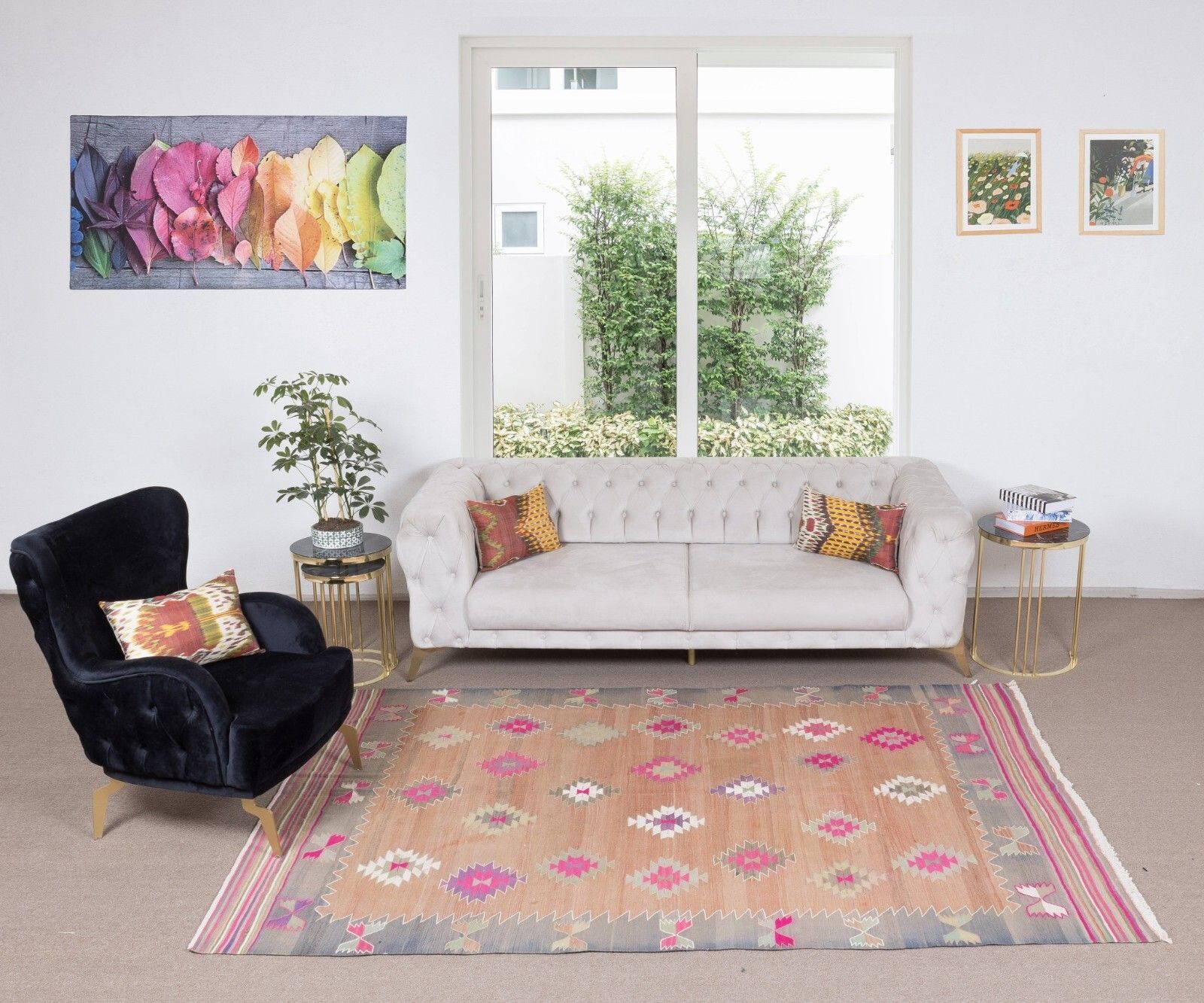 6x8.9 Ft Hand Woven Vintage Turkish Wool Kilim Rug With Geometric Design photo furniture