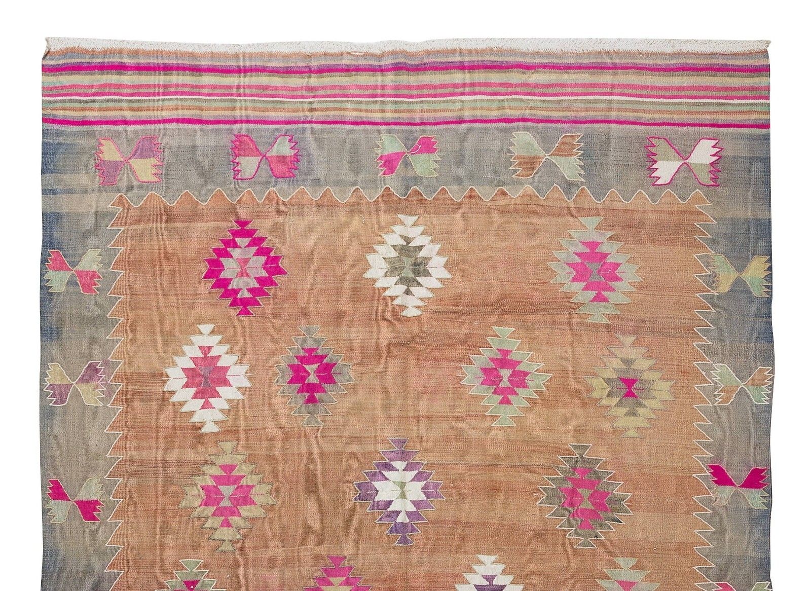 6x8.9 Ft Hand Woven Vintage Turkish Wool Kilim Rug With Geometric Design photo Textiles