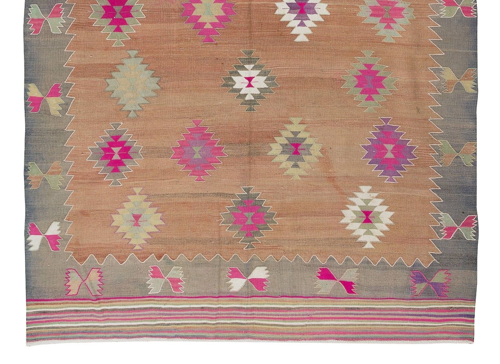 6x8.9 Ft Hand Woven Vintage Turkish Wool Kilim Rug With Geometric Design photo 689.0
