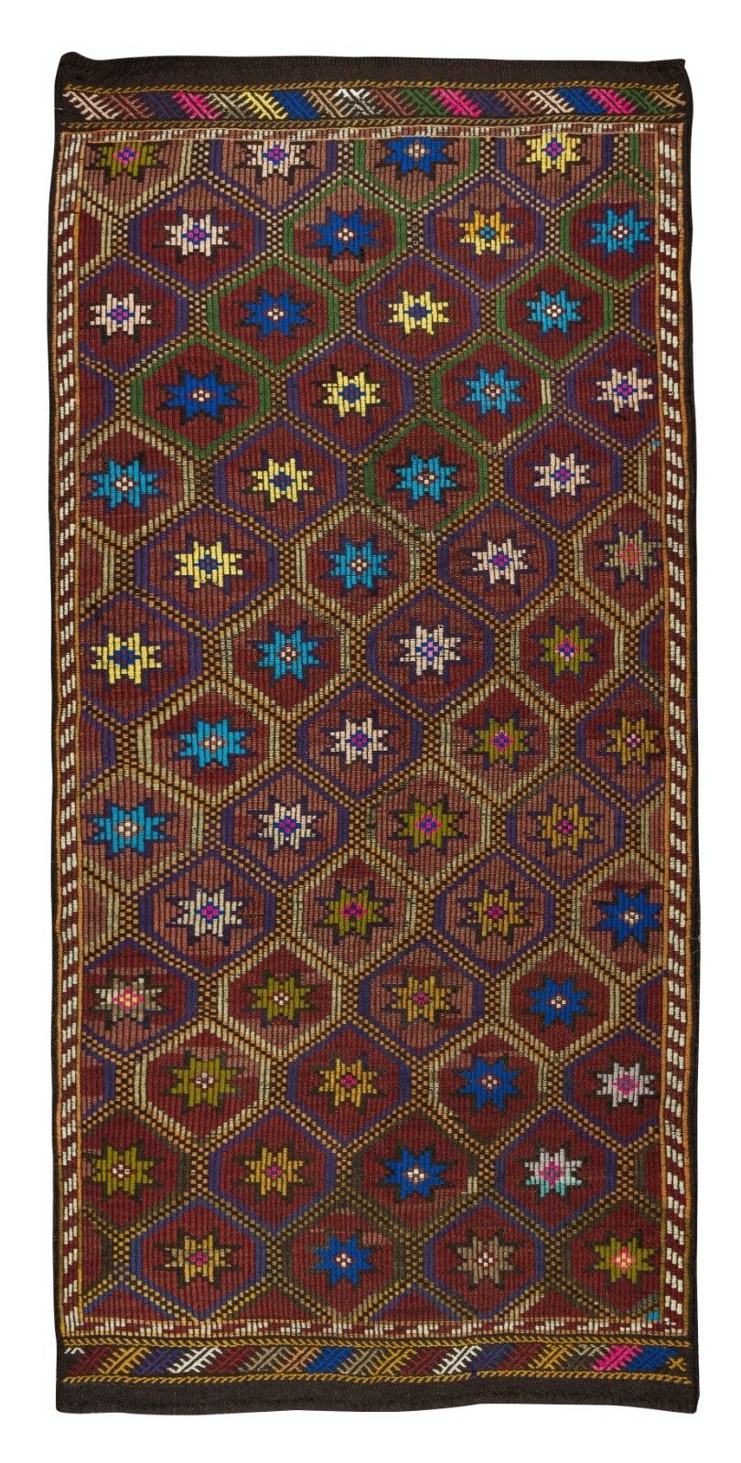 4.6x10.4 Ft One Of A Kind Handwoven Vintage Turkish Jajim Kilim Rug Made Of Wool