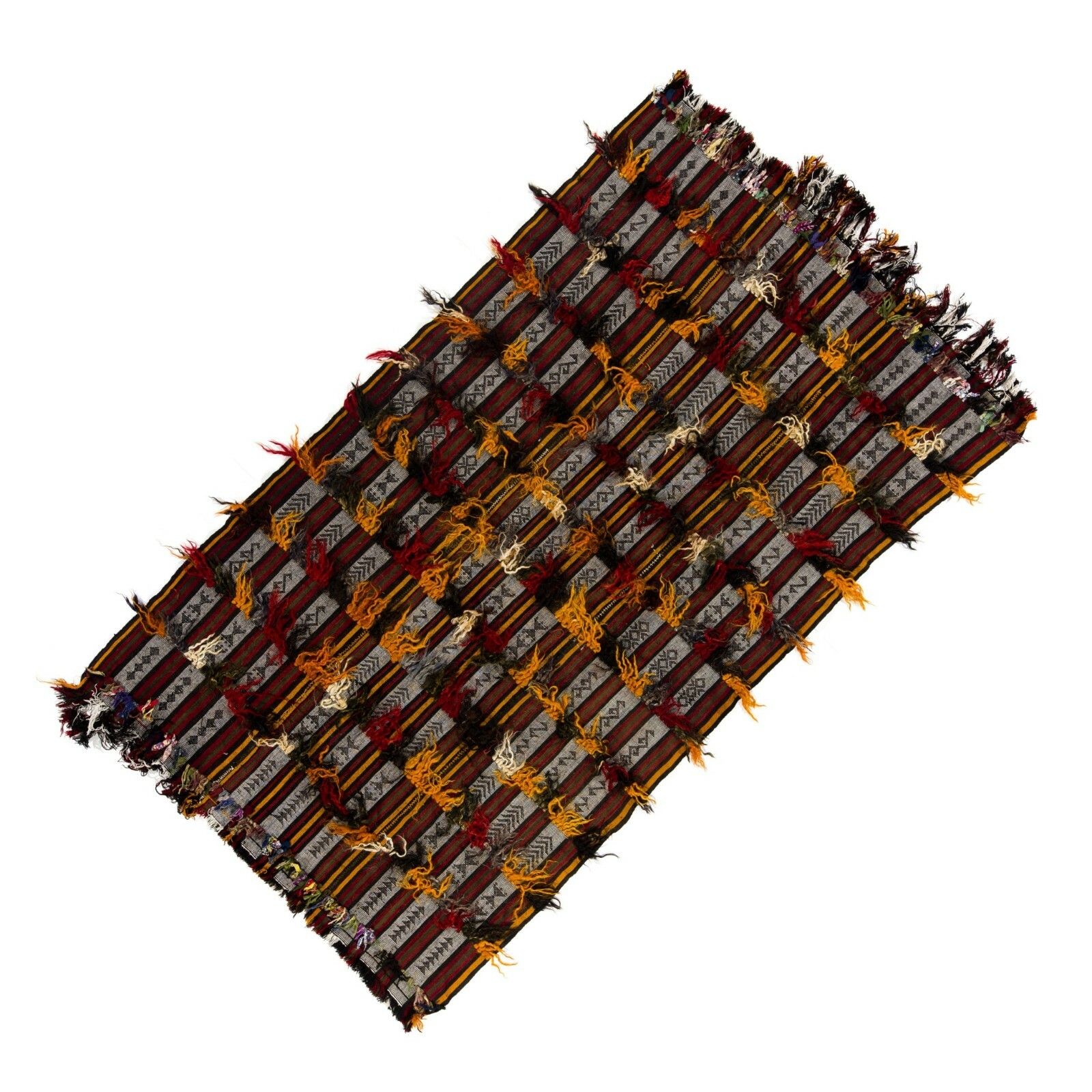 5.2x9.2 Ft Banded Tribal Kilim, Floor Covering With Wool And Cotton Poms photo 492.0