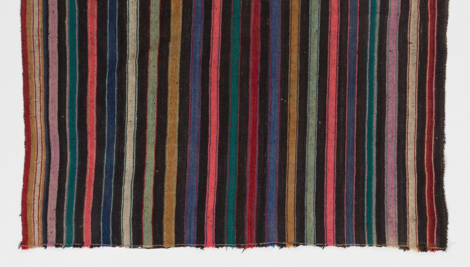 5.2x6.6 Ft Nomadic Anatolian Kilim Rug With Black, Orange, Lilac, Green Stripes photo for sale