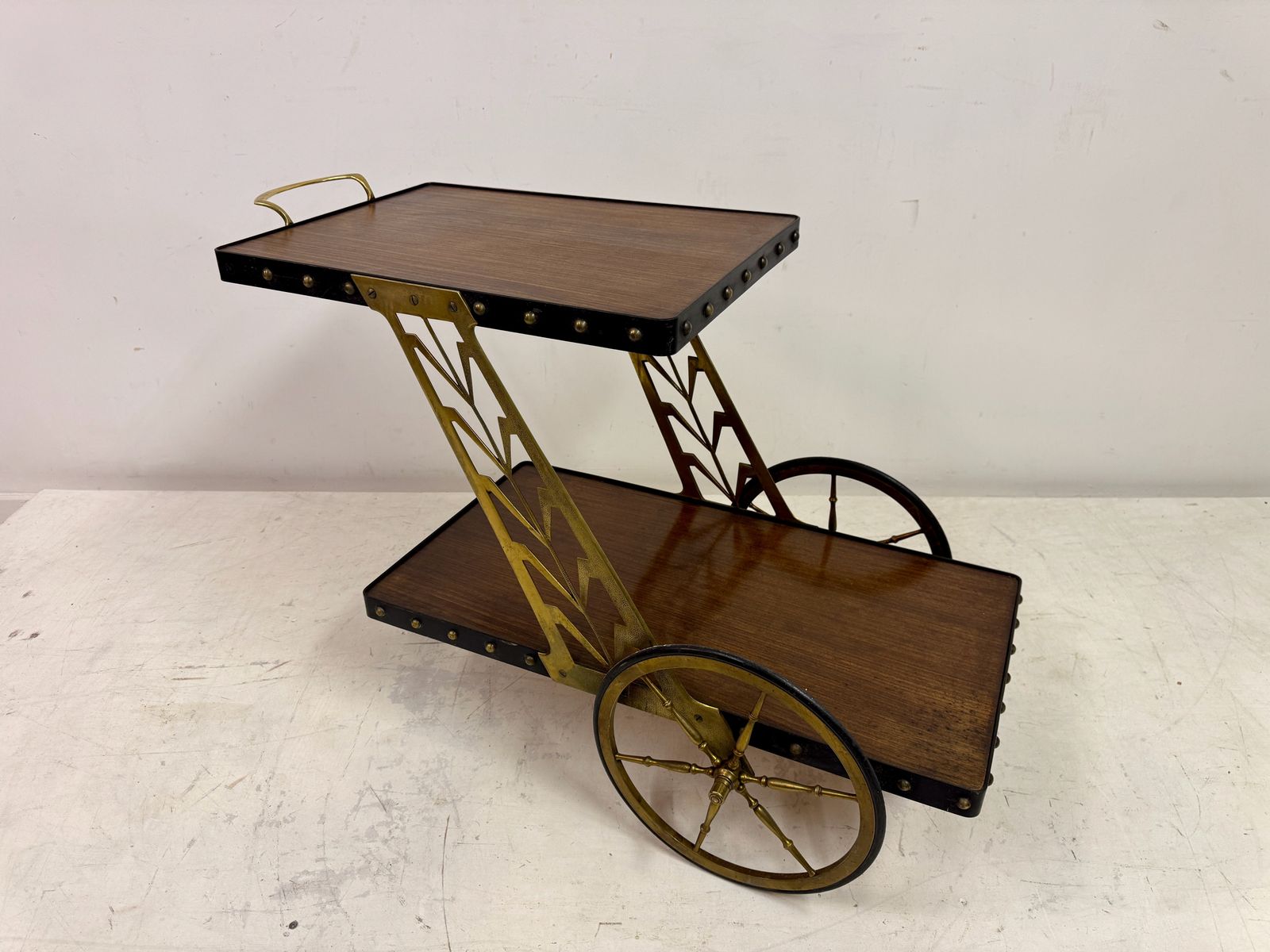 photo for sale 1950s Italian Bar Cart With Sculptural Detailing