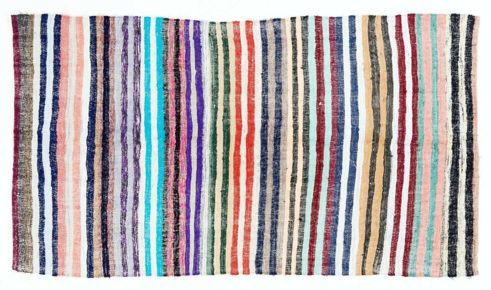 4.8x8.7 Ft Striped Cotton Kilim, Vintage Flat Weave Rag Rug For Home And Office photo Textiles