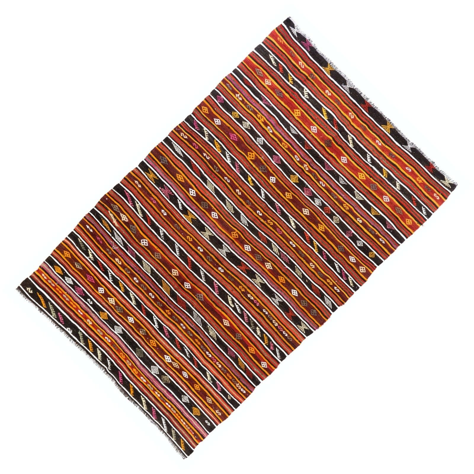 6.6x10 Ft Striped Vintage Kilim, Double Sided Flat Weave Rug photo 861.0
