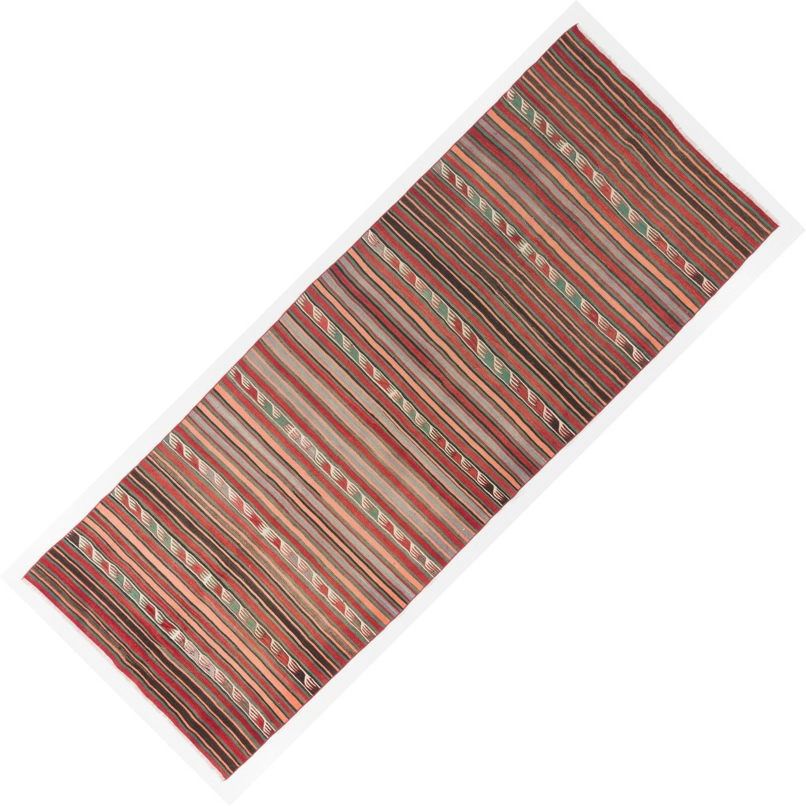4.3x11.4 Ft Striped Midcentury Nomadic Kilim Rug photo 648.0