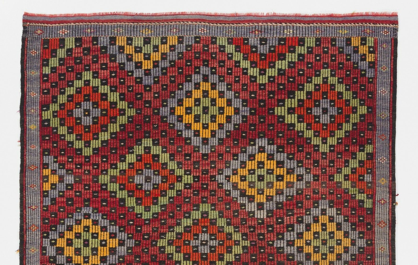 5.8x11 Ft Midcentury Jijim Rug With Floating Checkered Diamonds Design photo furniture