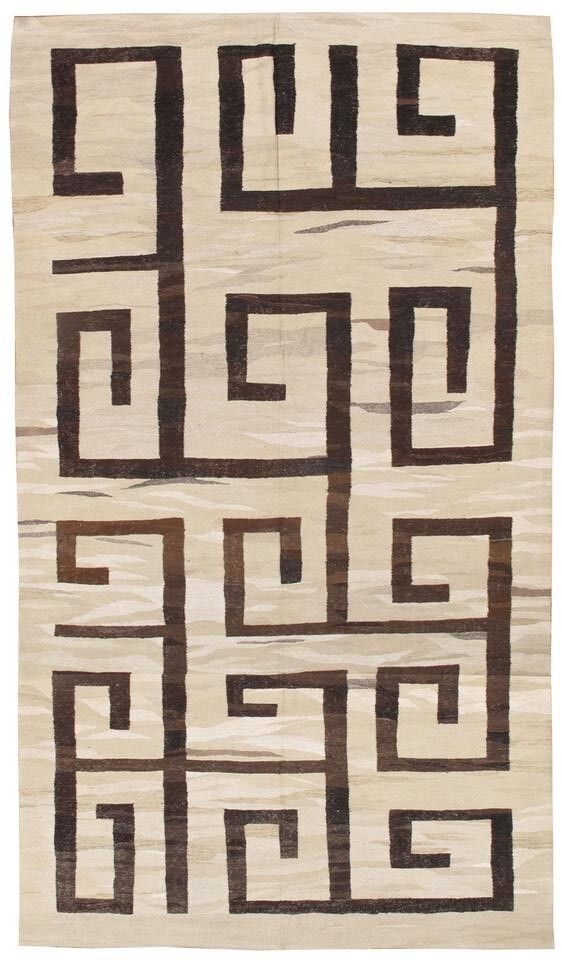 9x16 Ft Greek Key Design Flatweave Kilim Rug. Made Of Vintage Natural Hemp Yarns