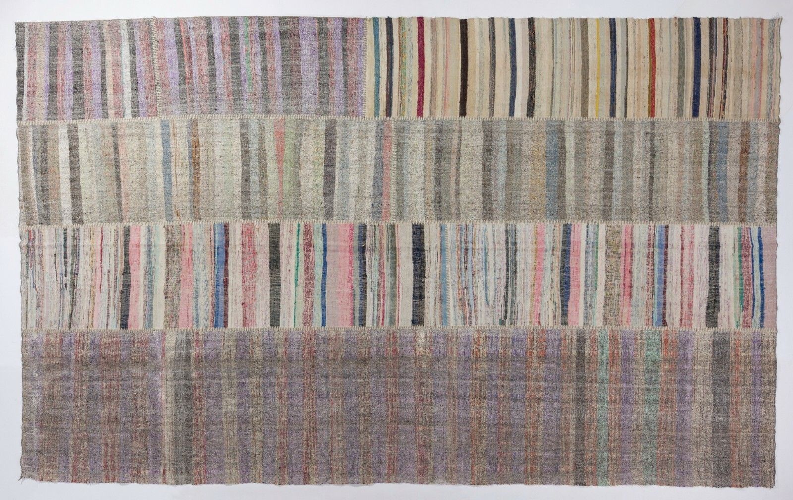 10.2x17 Ft Vintage Anatolian Kilim Rug With Striped Design, Flat Weave Carpet photo Textiles