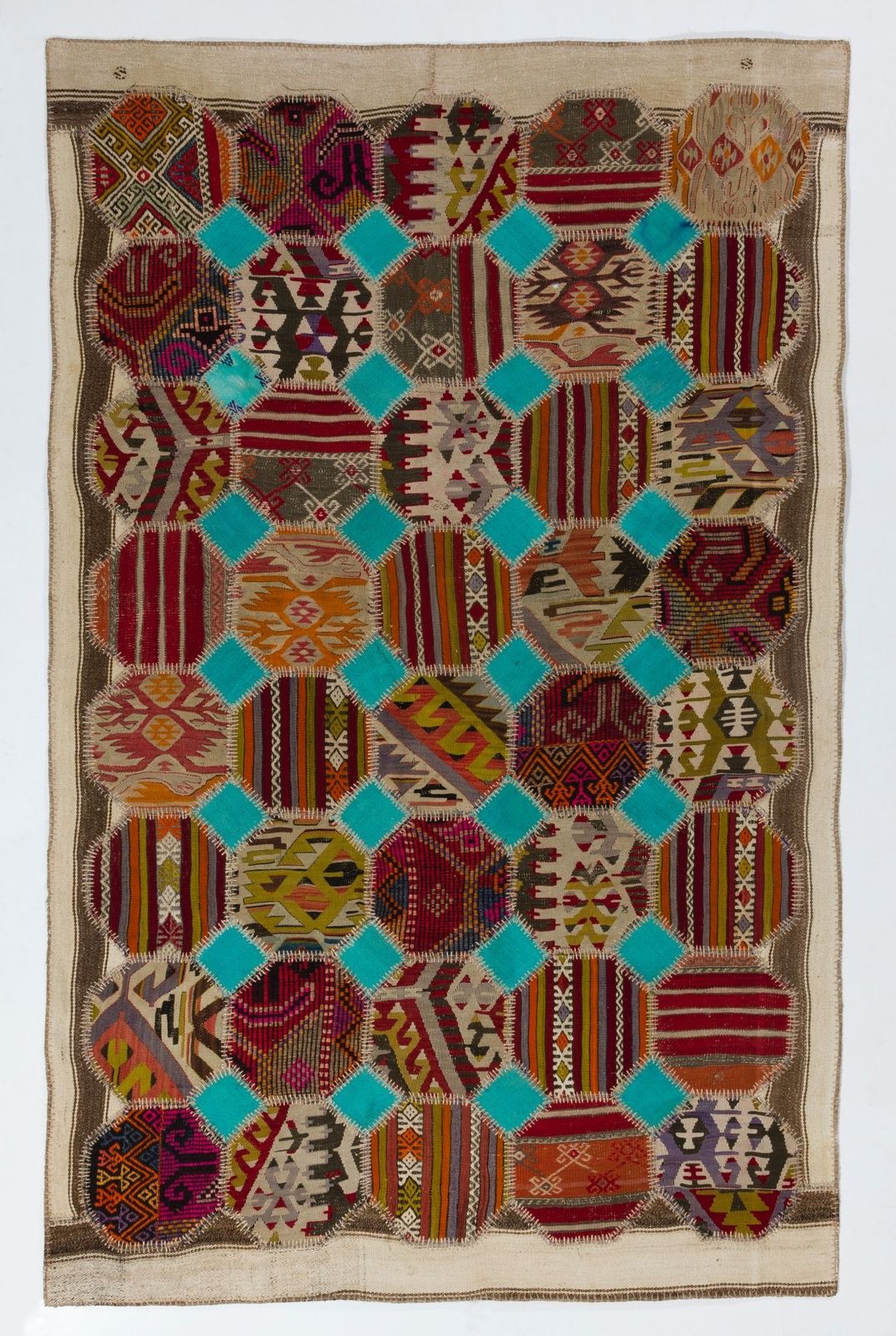 5.5x8.7 Ft Vintage Handmade Turkish Patchwork Village Kilim Rug (Flat Weave)