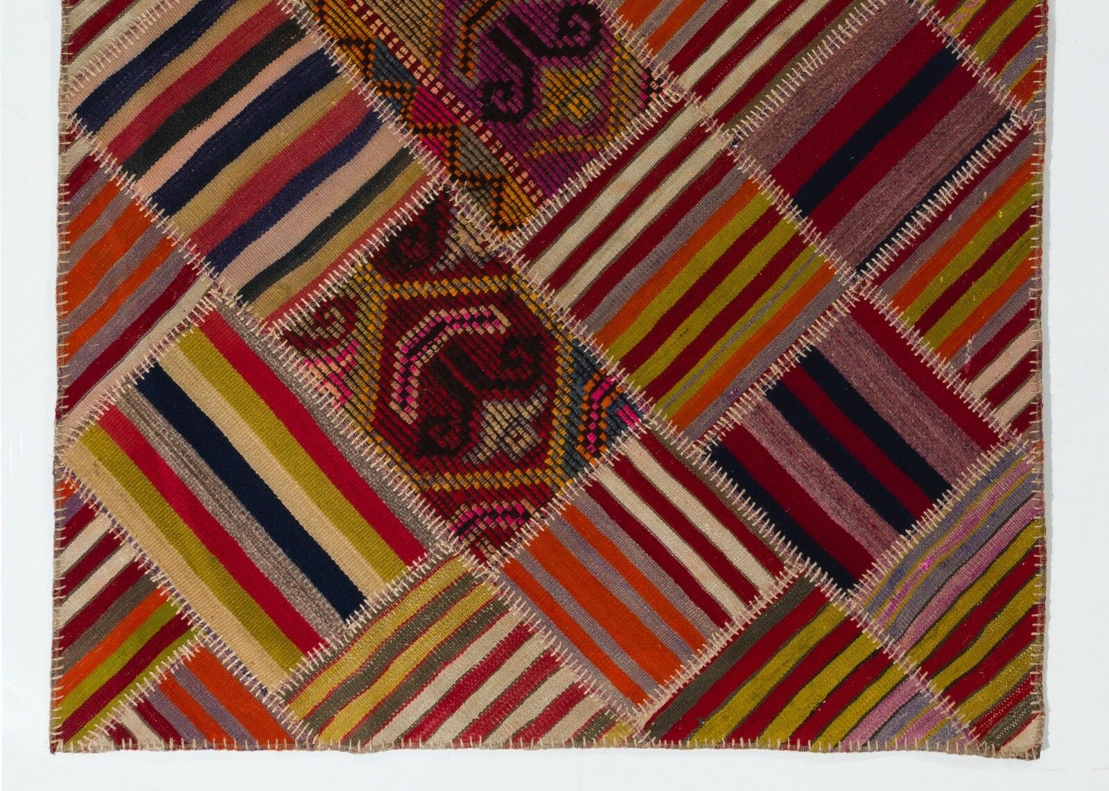 4.2x6.3 Ft Vintage Handmade Turkish Patchwork Kilim Rug With Tribal Flair photo for sale