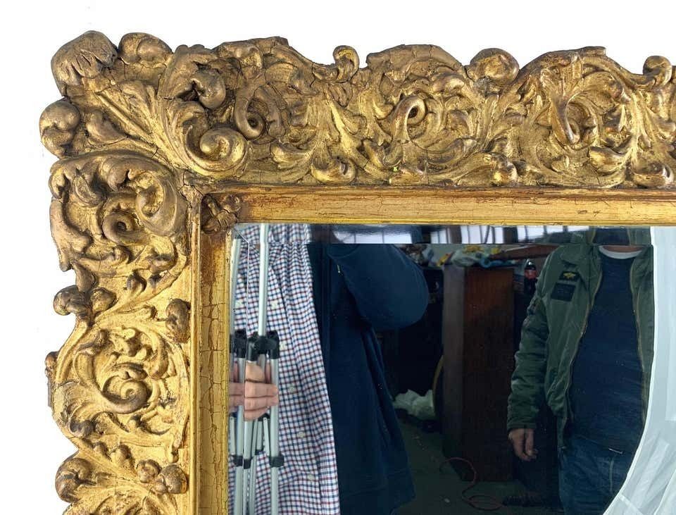 19th Century Large Carved Gilt Wood Mirror photo Home Decor