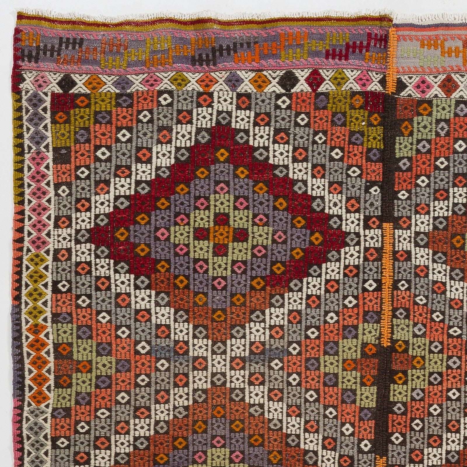 5x6.3 Ft Old Turkish Jijim Kilim, Embroidered Cicim Rug With Diamond Design photo furniture