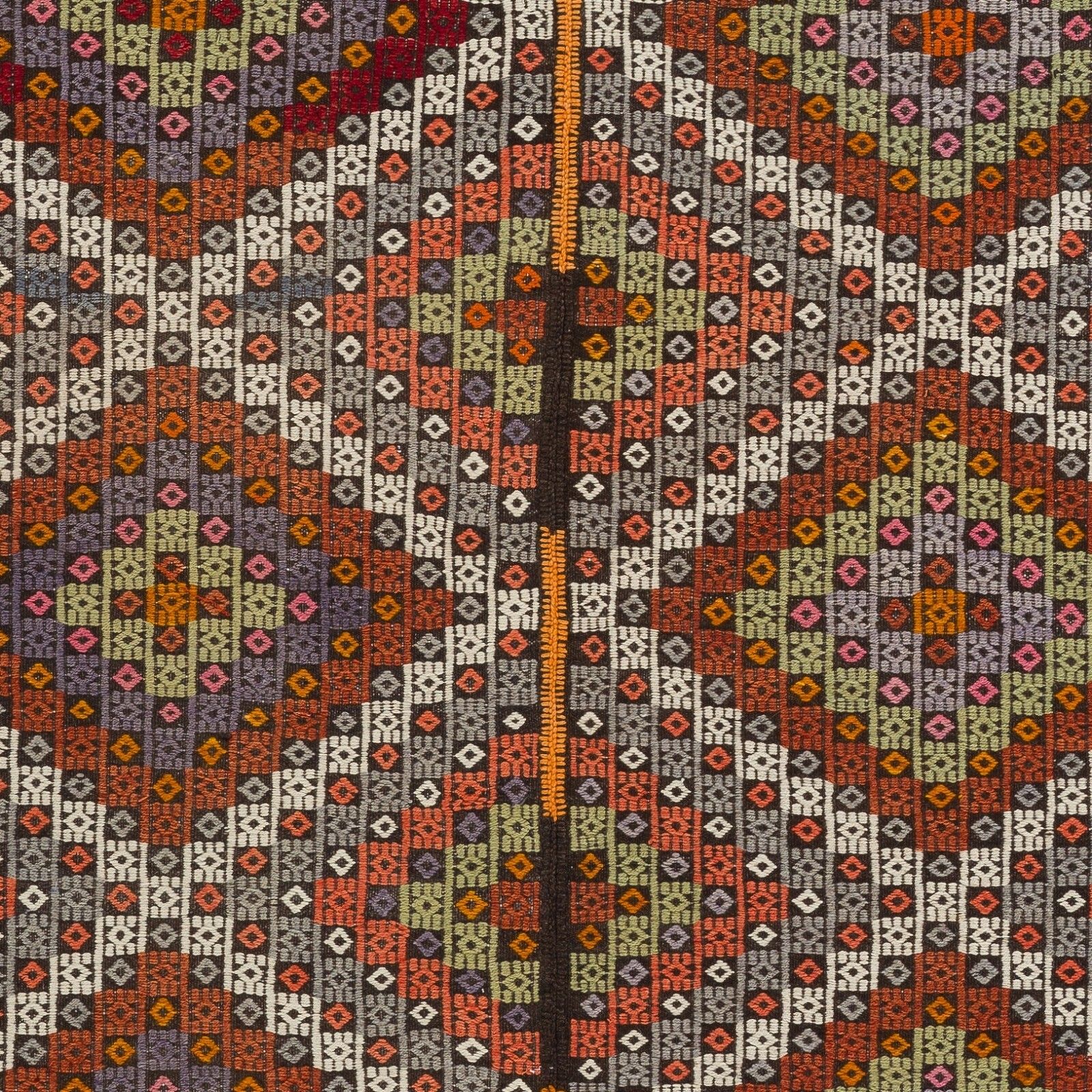 5x6.3 Ft Old Turkish Jijim Kilim, Embroidered Cicim Rug With Diamond Design photo for sale