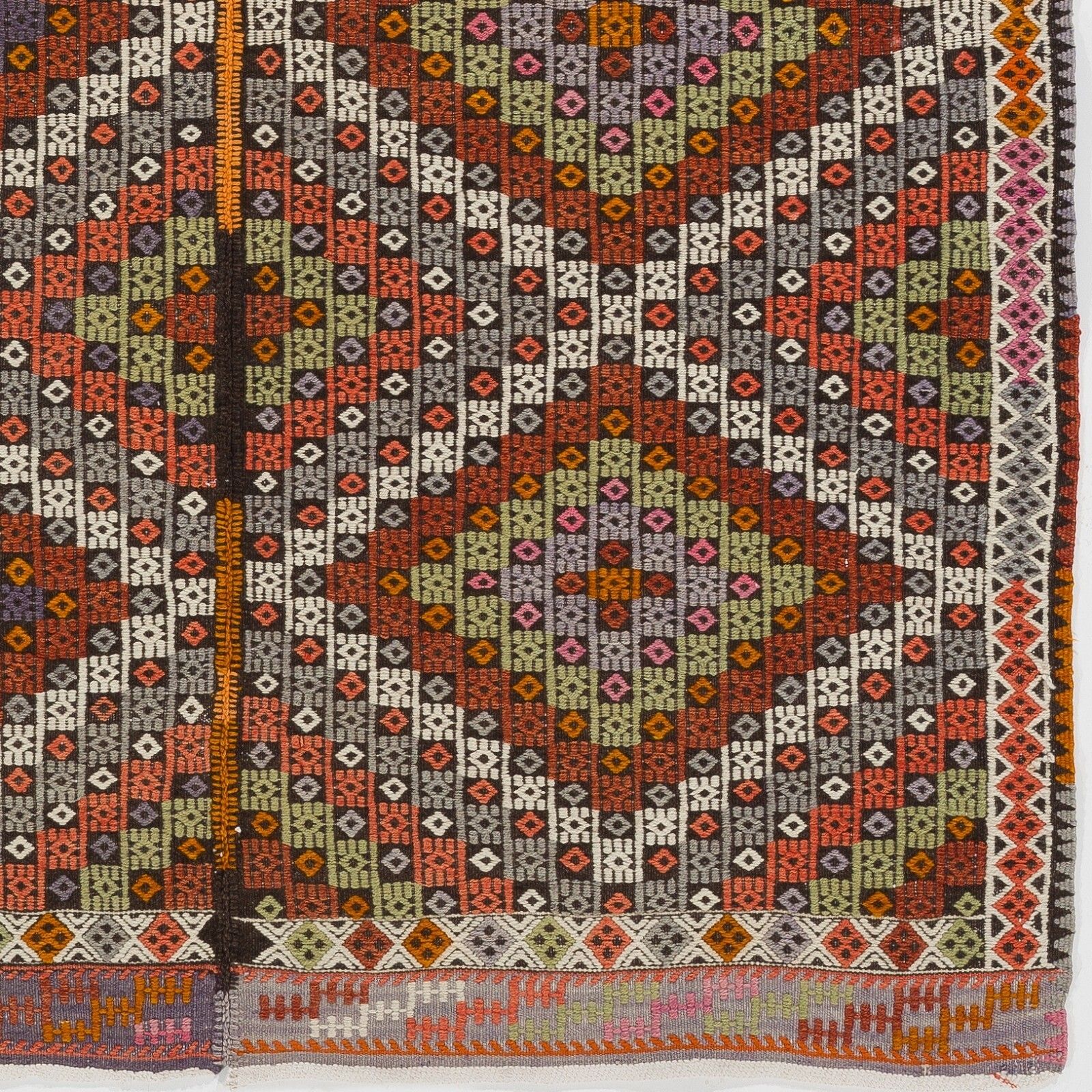 5x6.3 Ft Old Turkish Jijim Kilim, Embroidered Cicim Rug With Diamond Design photo Textiles