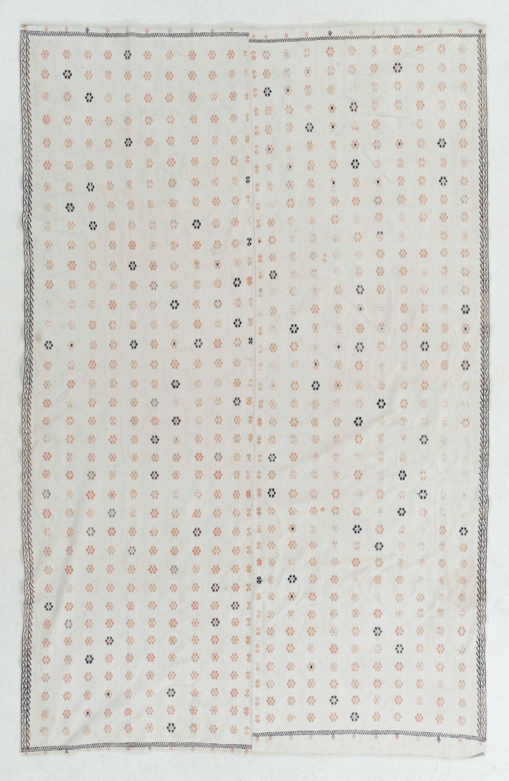 6.4x10 Ft Vintage Cotton Kilim, Flat Weave Rug In Floral Design
