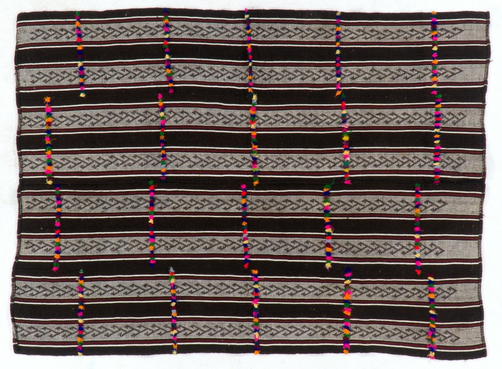 5.8x7.5 Ft Vintage Banded Turkish Kilim 'Flat Weave' Woven From Natural Wool photo Textiles