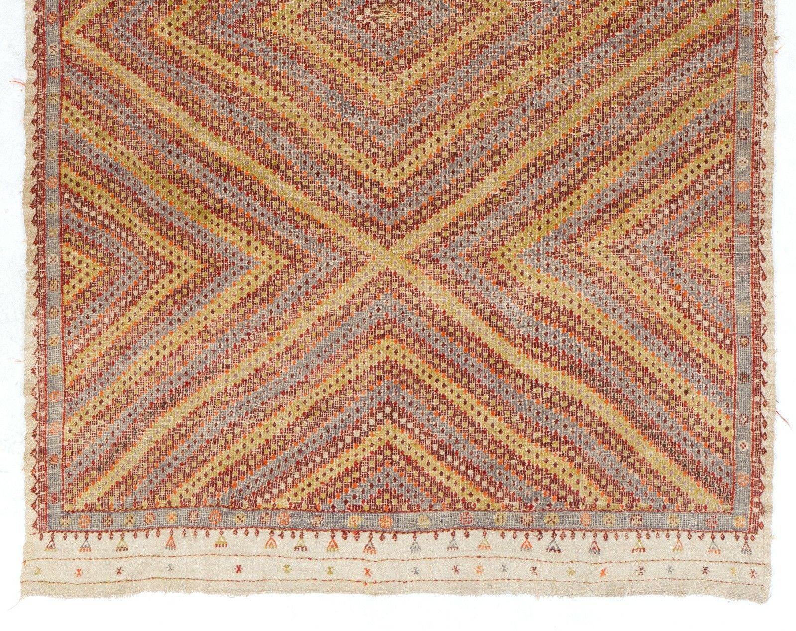 7x11.3 Ft Vintage Handwoven Central Anatolian Jijim Kilim Rug, Circa 1955 photo for sale