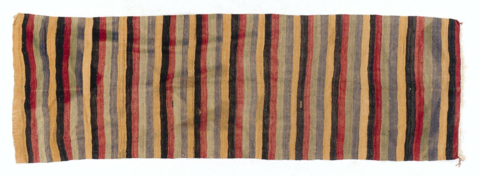 4x11.9 Ft Nomadic Kilim Runner In Yellow, Black, Red, Blue And Gray Stripes photo 597.0