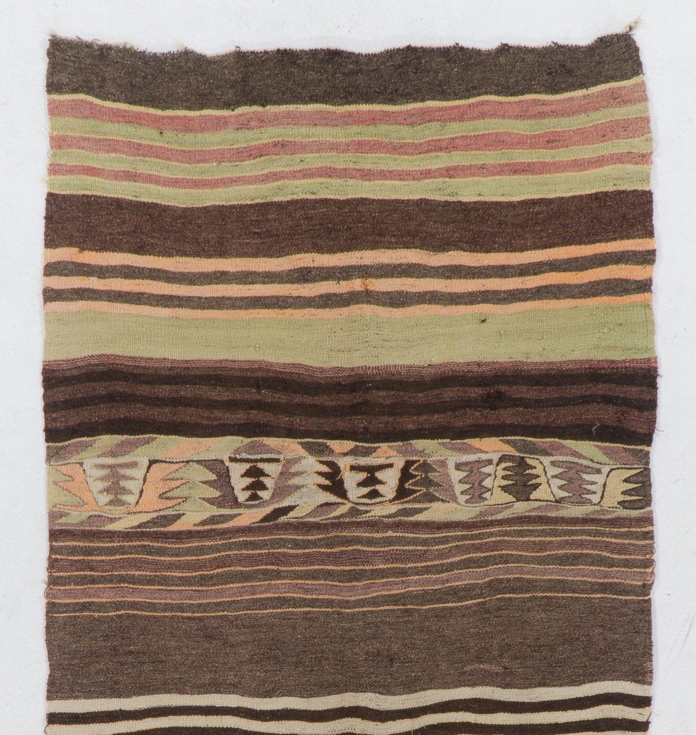 4.3x9.4 Ft Vintage Striped Anatolian Kilim Runner Rug. %100 Wool. Reversible photo furniture