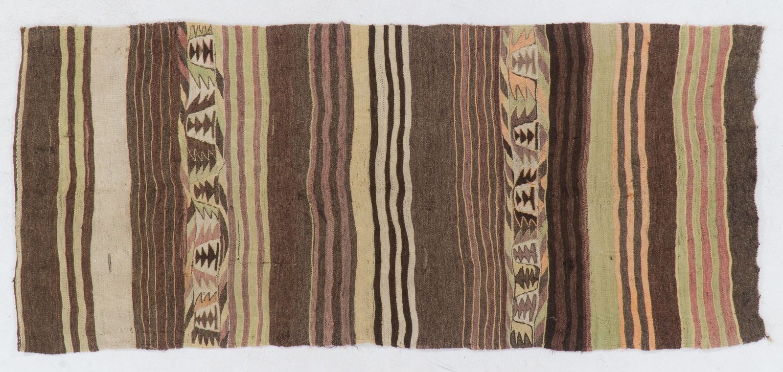 4.3x9.4 Ft Vintage Striped Anatolian Kilim Runner Rug. %100 Wool. Reversible photo Textiles