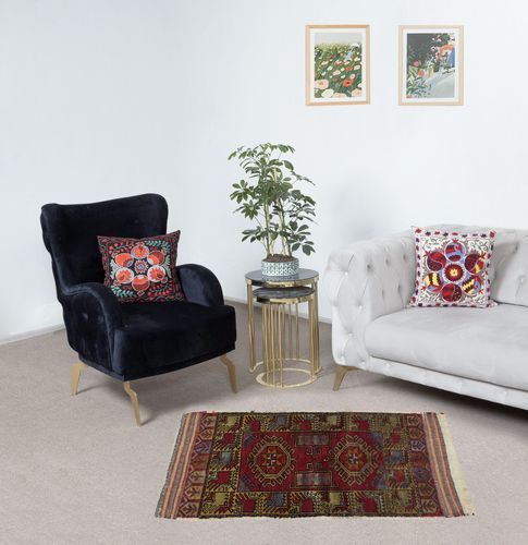 23x38 In Vintage Scatter Rug, Dark Red Turkish Accent Rug, Door Mat, Kitchen Rug photo furniture