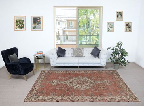5.5x10 Ft One Of A Kind Vintage Handmade Turkish Area Rug, Red 1960s Carpet photo furniture