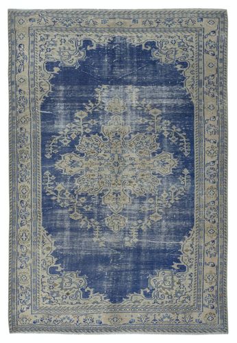 6.4x9.5 Ft Vintage Handmade Dark Blue Area Rug. Unique Turkish Carpet