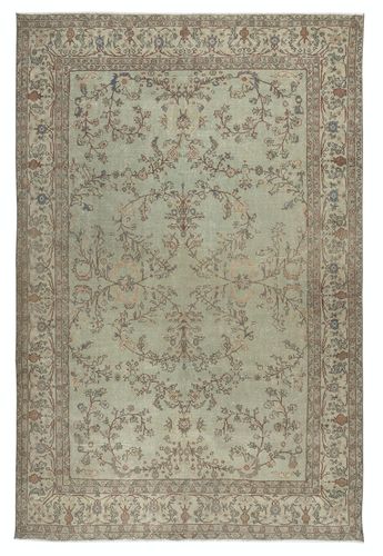 7.6x11.6 Ft Vintage Handmade Soft Green Rug. Unique Floral Design Turkish Carpet
