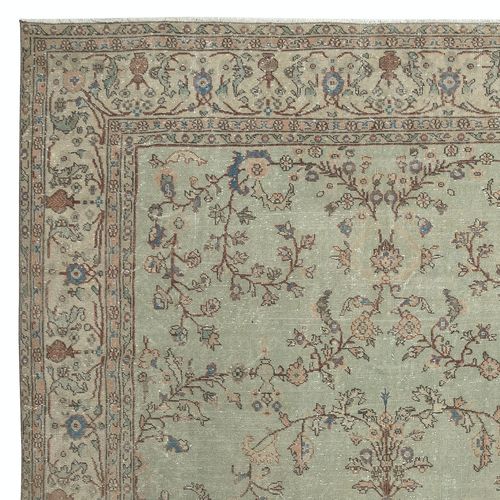 7.6x11.6 Ft Vintage Handmade Soft Green Rug. Unique Floral Design Turkish Carpet photo Textiles