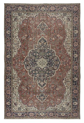 6.8x10.4 Ft Vintage Turkish Wool Area Rug. One Of A Kind Handmade Carpet