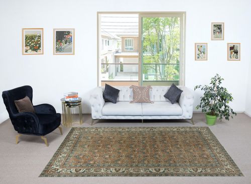 6.5x10.2 Ft Vintage Handmade Turkish Wool Area Rug With Floral Design photo furniture