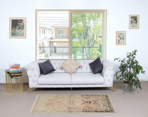 31x67 In Vintage Turkish Accent Rug, Unique Door Mat, Handmade Kitchen Rug photo furniture