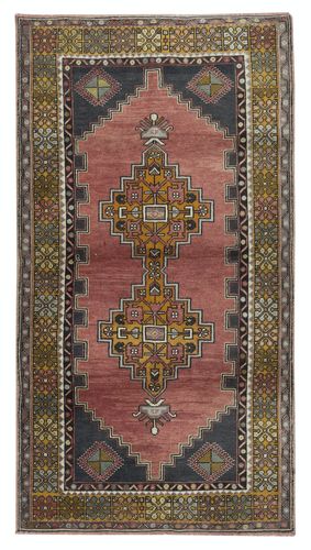 3.8x7 Ft Vintage Turkish Rug For Country Homes & Tribal Interiors, 100% Wool