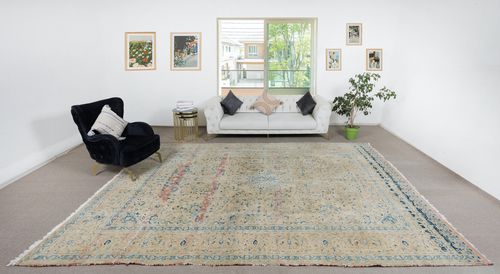 9.2x13 Ft One Of A Kind Vintage Beige Large Area Rug, Handmade Turkish Carpet photo furniture