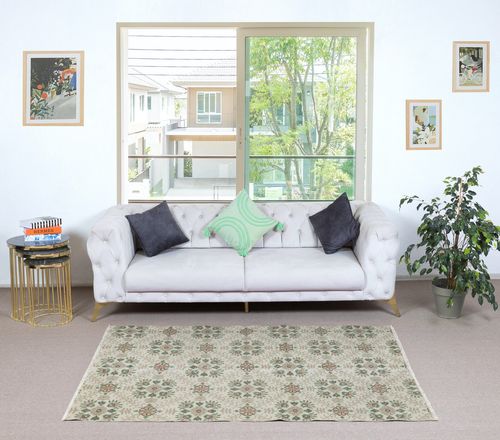3.8x6.7 Ft One Of A Pair Vintage Handmade Turkish Accent Rug With Floral Design photo furniture