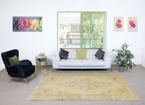 5.5x9.3 Ft Rustic Unique Handmade Area Rug, 1960s Sun Faded Turkish Carpet photo furniture