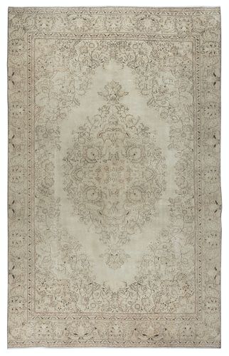 6.3x10.2 Ft One Of A Kind Handmade Beige Rug, Vintage Sun Faded Turkish Carpet