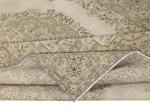 6.8x10 Ft One Of A Kind Vintage Beige Turkish Rug. Handmade Sun Faded Carpet photo for sale