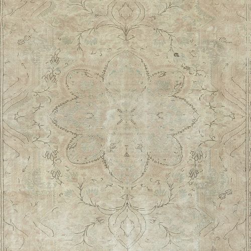 6.4x9.6 Ft Vintage Beige Rug. Handmade Turkish Carpet With Medallion Design photo 818.0