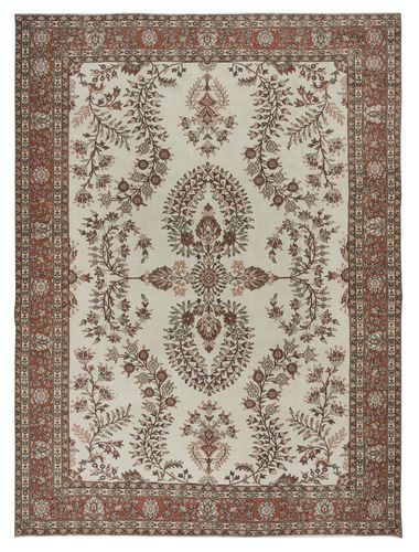 9.6x12.8 Ft One Of A Kind Vintage Rug In Beige & Red. Handmade Turkish Carpet