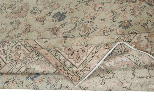 8x11 Ft Hand Knotted Turkish Area Rug With Floral Design And Soft Green Field photo for sale