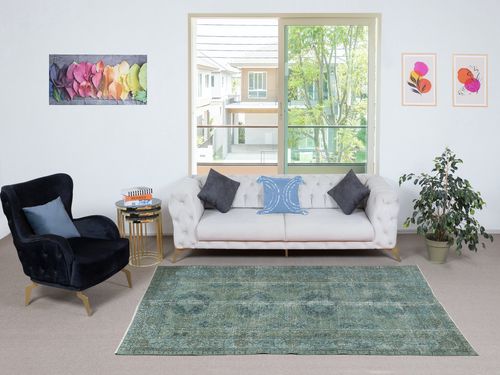 4.7x8.2 Ft Teal Blue Color Area Rug. Handmade Turkish Rug. Modern Home Decor photo furniture