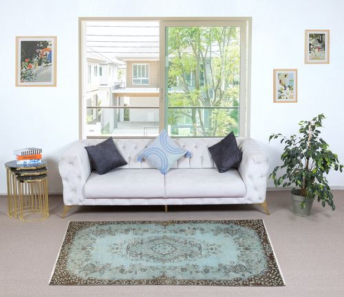 3.8x6.8 Ft Light Blue Color Medallion Design Rug. Handmade Turkish Accent Rug photo furniture