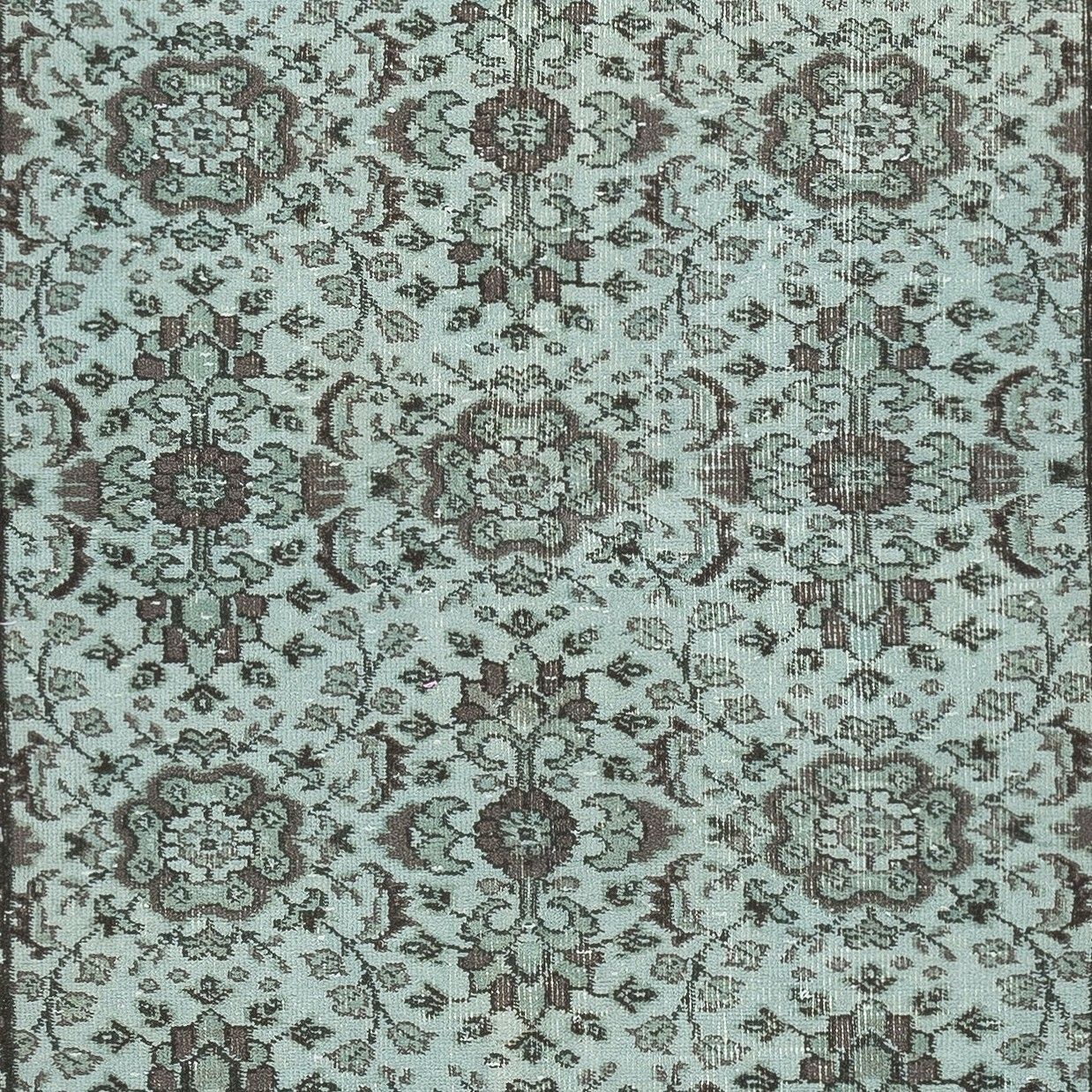 4x6.8 Ft Decorative Blue Color Handmade Turkish Wool Area Rug With Flower Design photo 228.0