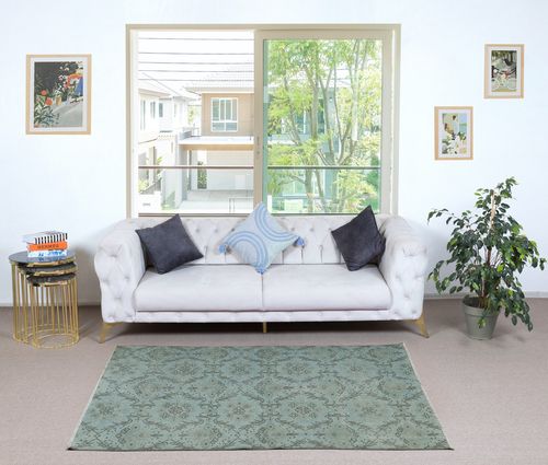 3.7x6.7 Ft Light Blue Color Handmade Turkish Accent Rug With Floral Design photo furniture