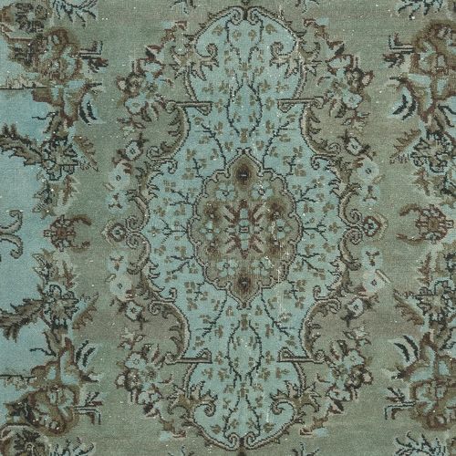 6.7x11.5 Ft Blue Hand Knotted Turkish Rug, Contemporary Medallion Design Carpet photo 803.0