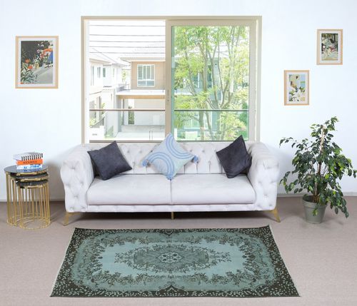 3.7x7 Ft Modern Handmade Anti Bacterial Turkish Accent Rug Re Dyed In Blue photo furniture
